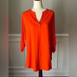 Pleione Orange Roll Tab Sleeve Tunic Blouse size Medium